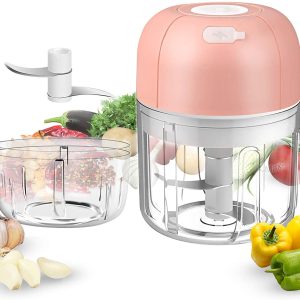 Mini Food Processor Electric Garlic Chopper – Onion Chili Avocado Fruit Vegetable Handheld Food Processor Small Wireless Garlic Mincer 250ML & 100ML Bowls, Pink