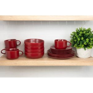 Red Wazee Matte Stoneware Dinnerware – Set of 16