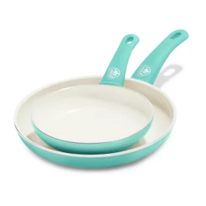 Soft Grip Healthy Ceramic Nonstick, Frying Pan/Skillet Set, 7“ and 10”, Turquois