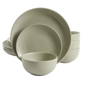 Zuri Matte 12-Piece Dinnerware Set,Pistachio