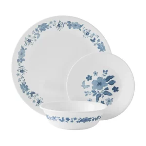 12-Piece Dinnerware Set, Evie, BLUE, Corelle Vitrelle, Dishwasher, microwave