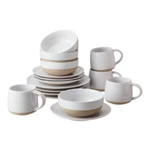 Abott Stoneware 16 Piece Dinnerware Set, WHITE