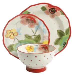 Blooming Vintage 12-Piece Dinnerware Set, RED