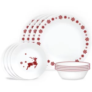 Winter Holiday 12 Piece Dinnerware Set, Rudolph