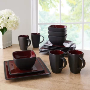 Red & Black Weston Dinnerware Set, 16 Piece