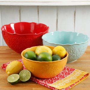 The Pioneer Woman Floral Bursts Serving Bowl  Set, Set of 3, Luxury Home Kitchen