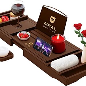 ROYAL CRAFT WOOD Luxury Bathtub Caddy Tray, 1 or 2 Person Bath and Bed Tray, Bath Tub Table Caddy with Extending Sides, Adjustable Organizer Tray for