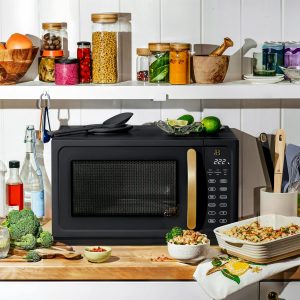 Beautiful 1.1 Cu ft 1000 Watt, Sensor Microwave Oven, Black Sesame by Drew Barrymore