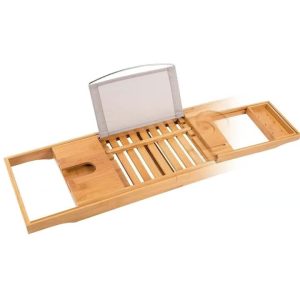 Bathtub Caddy Tray for Bathtub – Bamboo Adjustable Organizer Tray for Bathroom