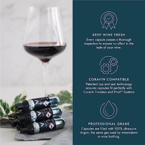 Coravin Pure Argon Capsules – 12 Pack – Preserve Wine for Years – For Coravin Timeless and Pivot Preservation System – Wine Gas Cartridges – For Red Wines, White Wines & More – Coravin Gas Capsules