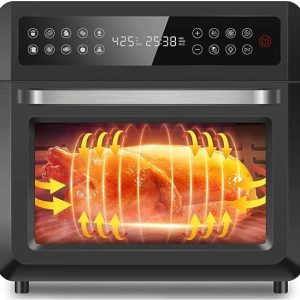 20 Quart Air Fryer Toaster Oven Combo with Rotisserie Extra Large Family Size, Stainless Steel, Black, 11.00 x 12.50 x 11.00 Inches