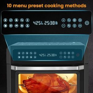 20 Quart Air Fryer Toaster Oven Combo with Rotisserie Extra Large Family Size, Stainless Steel, Black, 11.00 x 12.50 x 11.00 Inches
