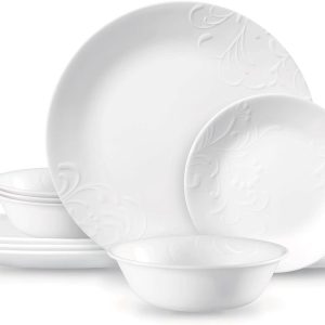 Corelle® Madeline Embossed, 12 Piece, White, Dinnerware Set