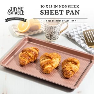 Thyme & Table Non-Stick Cookie Sheet Jelly Roll Pan, 10″ x 15″, Rose Gold