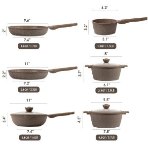 Carote Nonstick Granite Cookware Sets, 9 Pcs Brown Granite Pots and Pans Set
